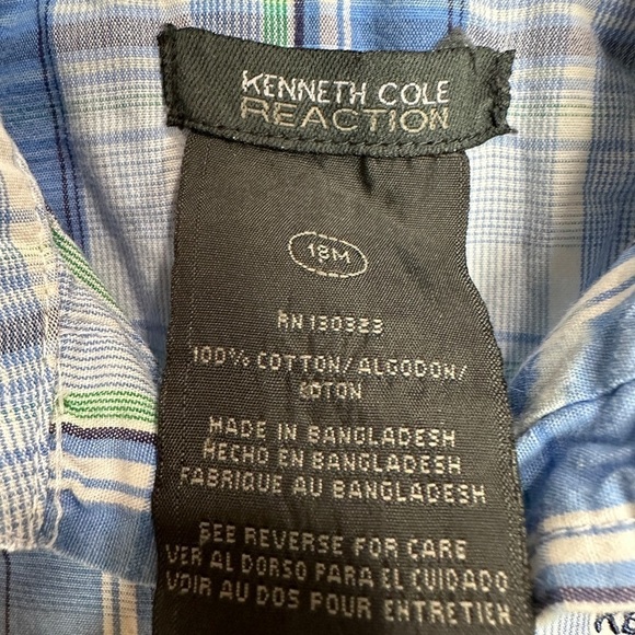 Kenneth Cole Reaction short sleeve button up blue plaid shirt, sz 18‎ M - Picture 2 of 3